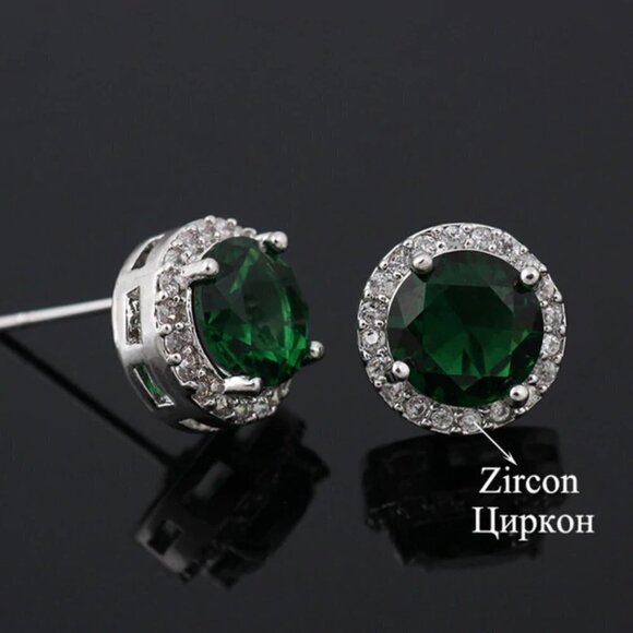 🍁 925 Silver Plated CZ Classic Stud Earrings for Women, UNVN12442 - Picture 1 of 4